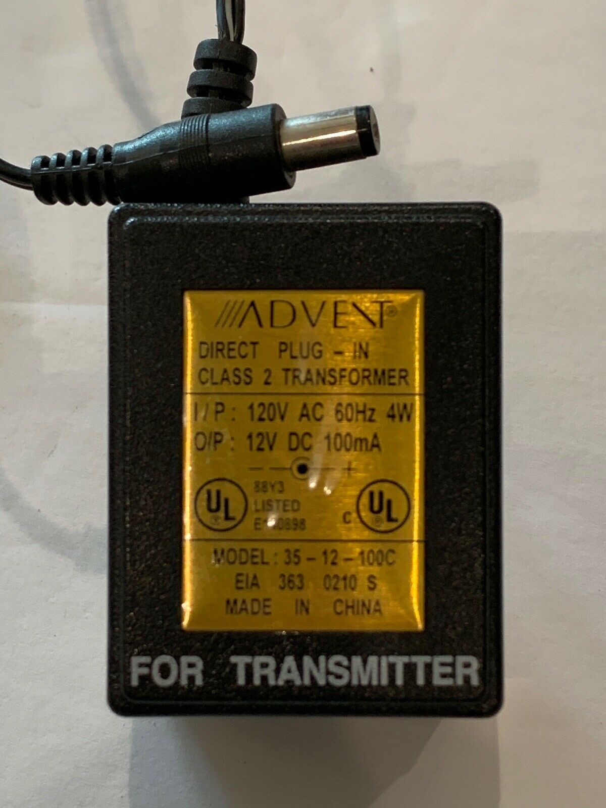 New 12V 100mA ADVENT 35-12-100C Class 2 Transformer Power Supply Ac Adapter